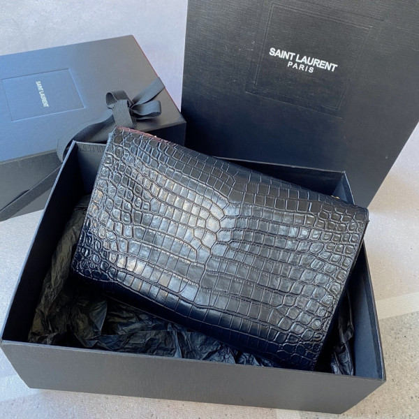 Y*L kate medium reversible in suede and crocodile-embossed leather