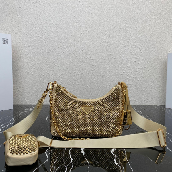 Pra*a re-edition 2005 satin bag with crystals