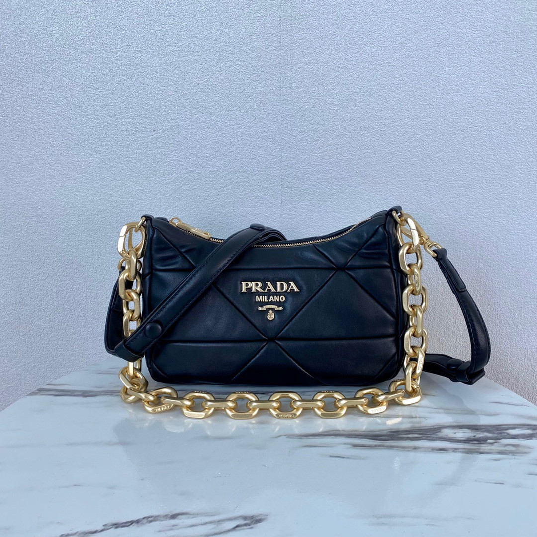 Pra*a system nappa leather patchwork bag