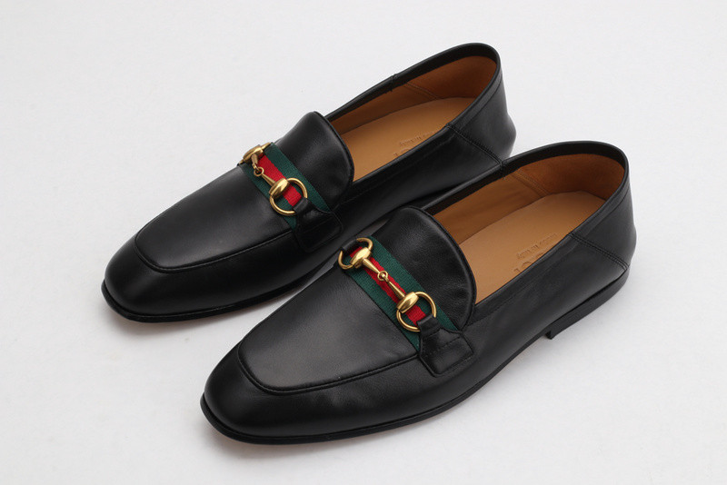 G*u*i men's leather horsebit loafer with web