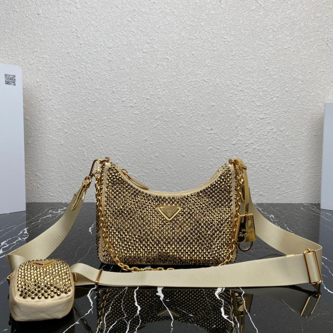 Pra*a re-edition 2005 satin bag with crystals