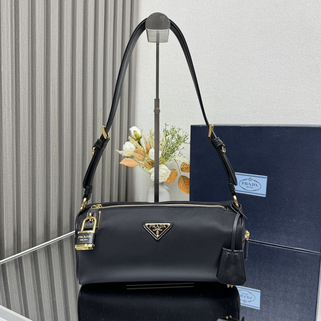 Pra*a medium re-nylon shoulder bag with padlock
