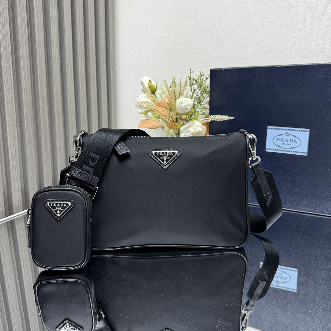 Pra*a re-nylon and saffiano leather shoulder bag